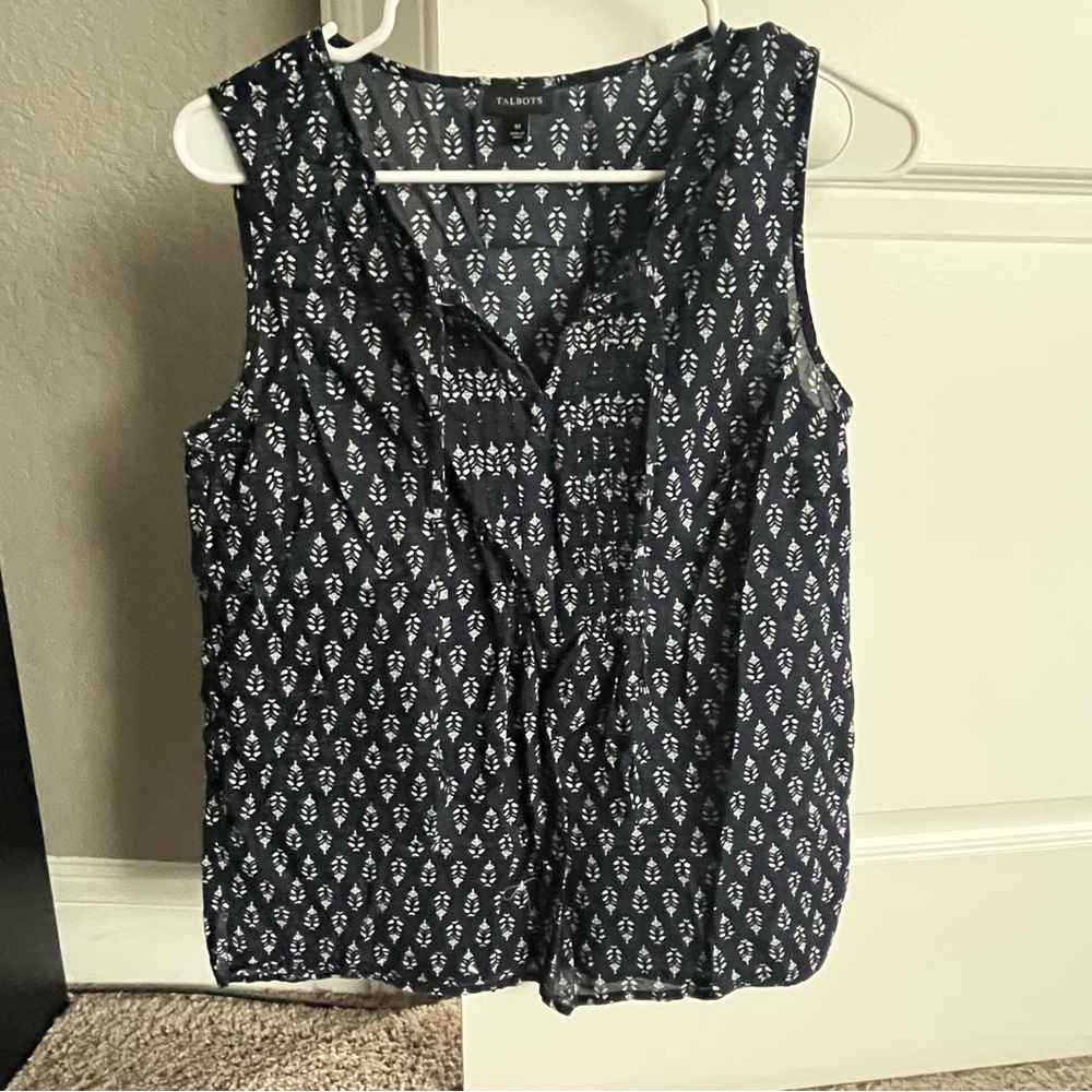 Talbots Elegant Navy and White Tank